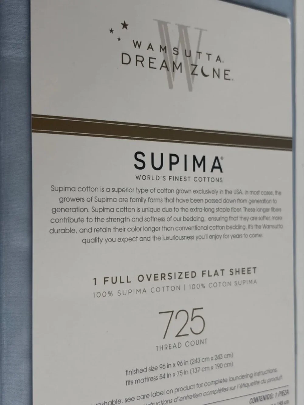 LIGHT BLUE Wamsutta Dream Zone 725 TC 100% Supima Cotton Sateen FULL Flat Sheet